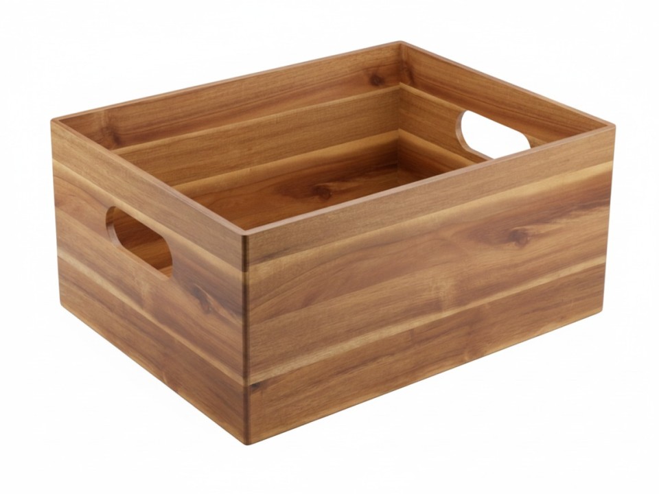 Premium Acacia Wood Storage Bin with Integrated Handles - Versatile Home & Office Organizer